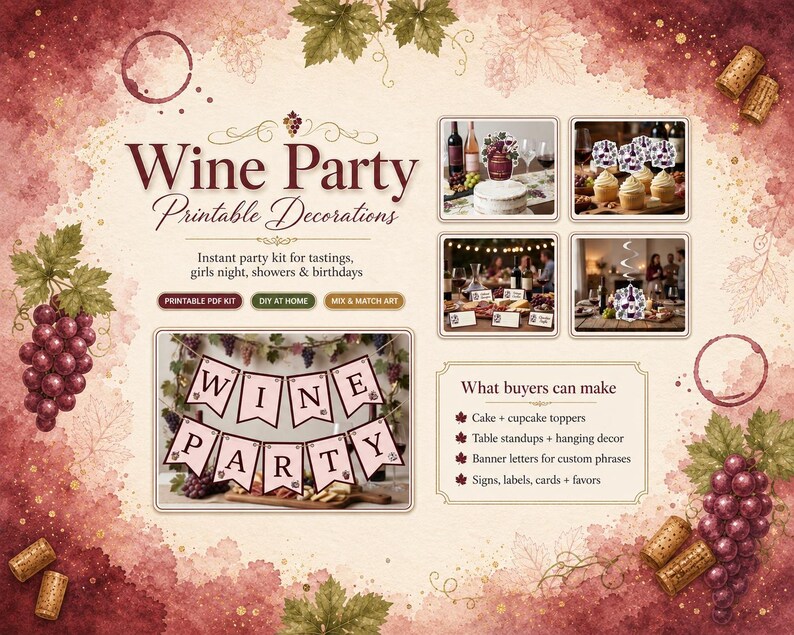Featured photo for the Wine Party Decorations Bundle